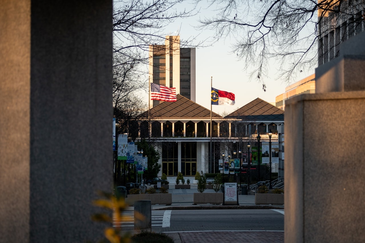 North Carolina Legislative Building in Raleigh at sunset